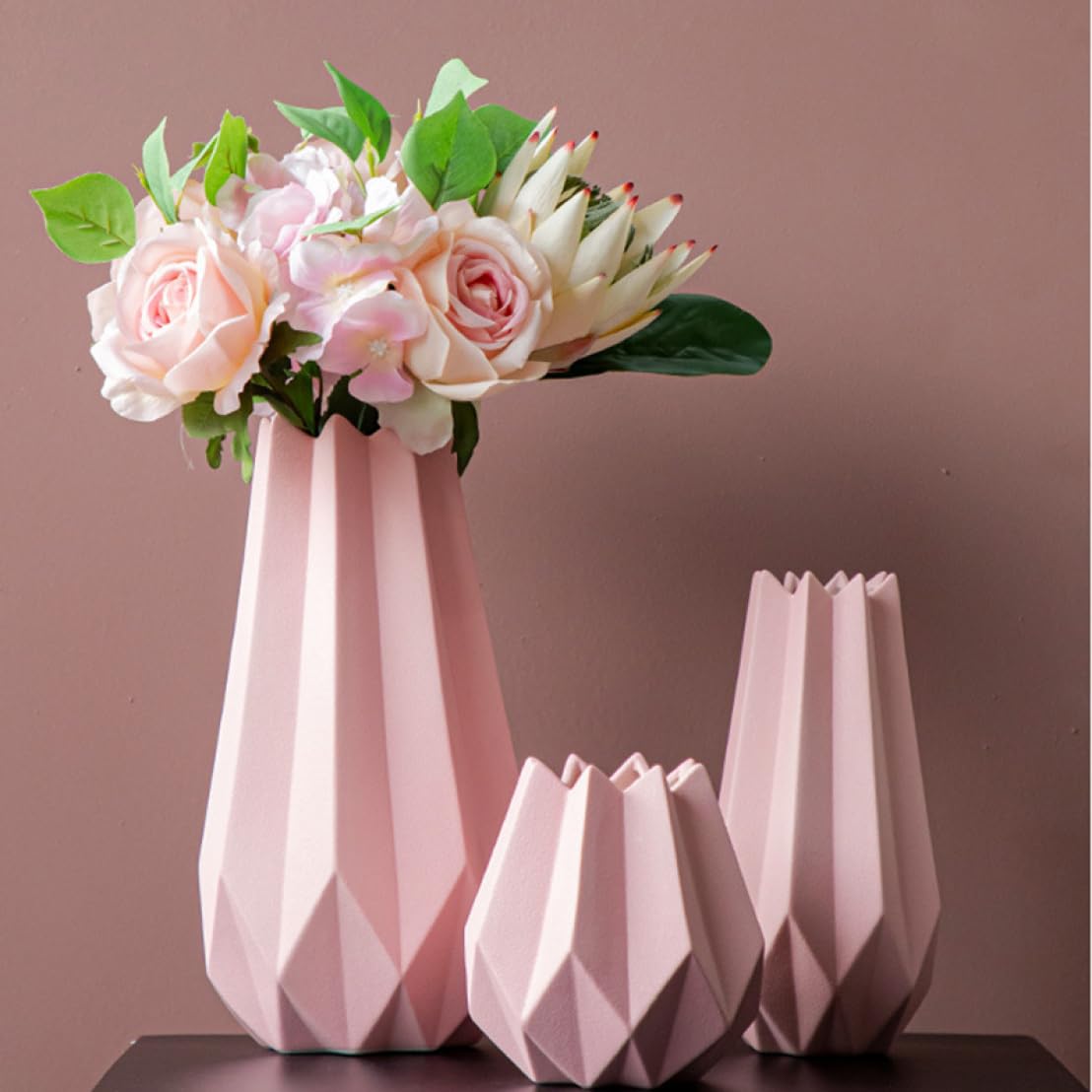 ピンク陶器花瓶 オープンデザイン 約20cm 【公式通販】